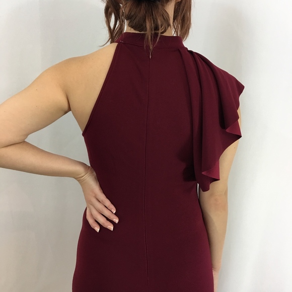 Open-Shoulder High Neck Flutter-Sleeve Dress - Picture 4 of 8